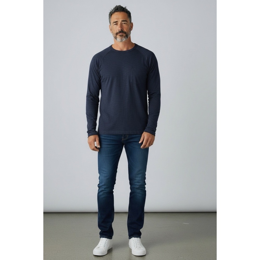 Vince Men's Medium Navy Blue 100% Cotton Long Sleeve Raglan Pocket Shirt